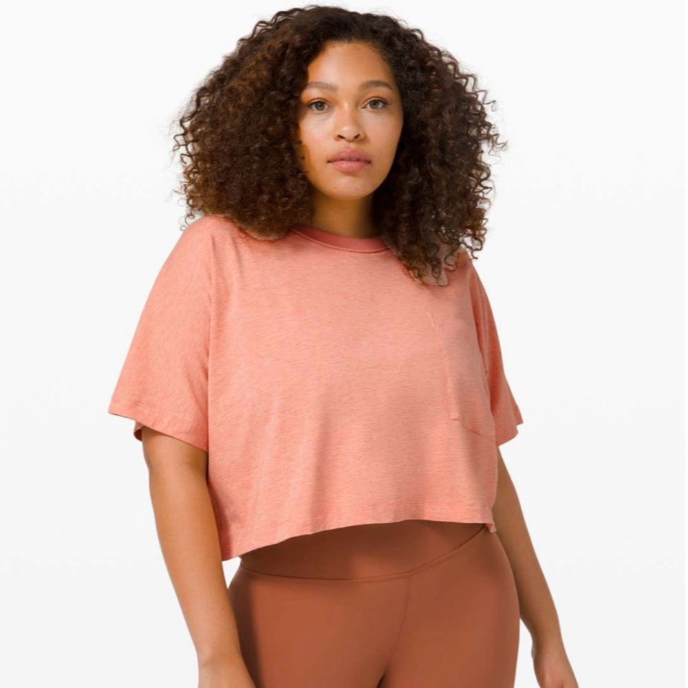 Lululemon Check the Box Short Sleeve Heathered Pink Pastel size 6